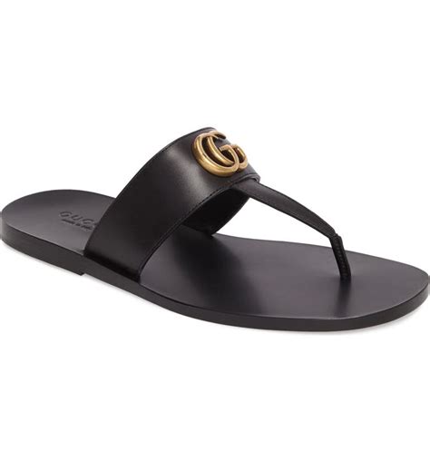 gucci thongs|Black Leather Thong Sandal With Double G.